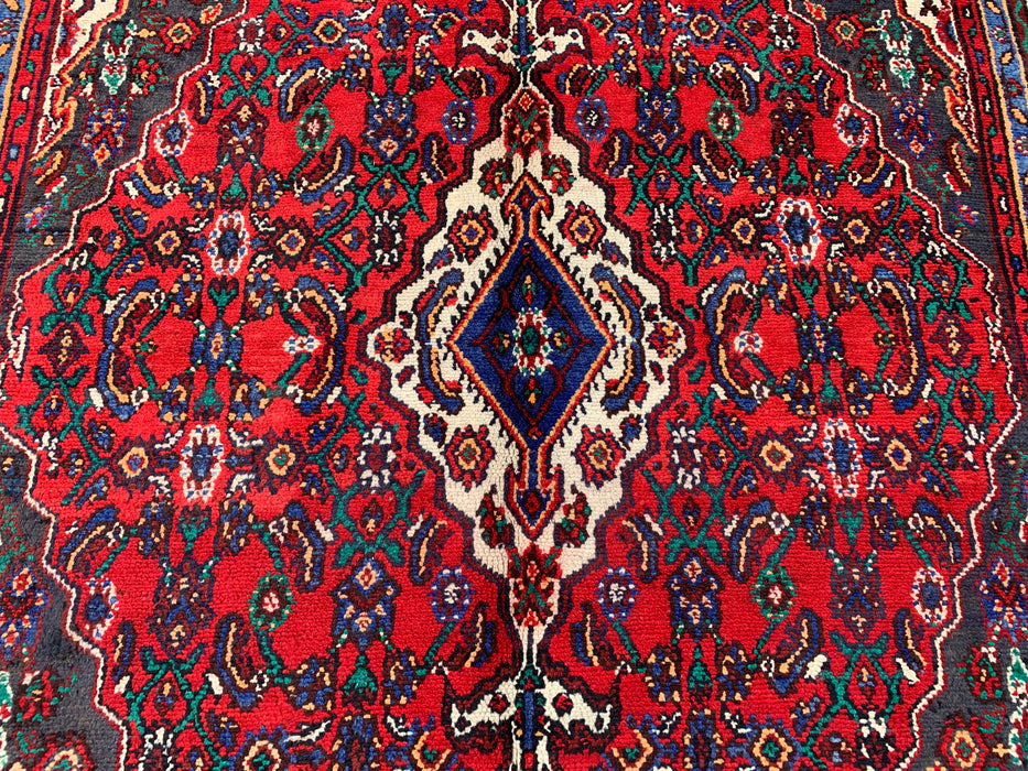Handmade Persian Wool Area Rug 7x10 - Red Floral Medallion Persian Style Rug - Exact Size 9'10" x 6'10" - KBHM-933