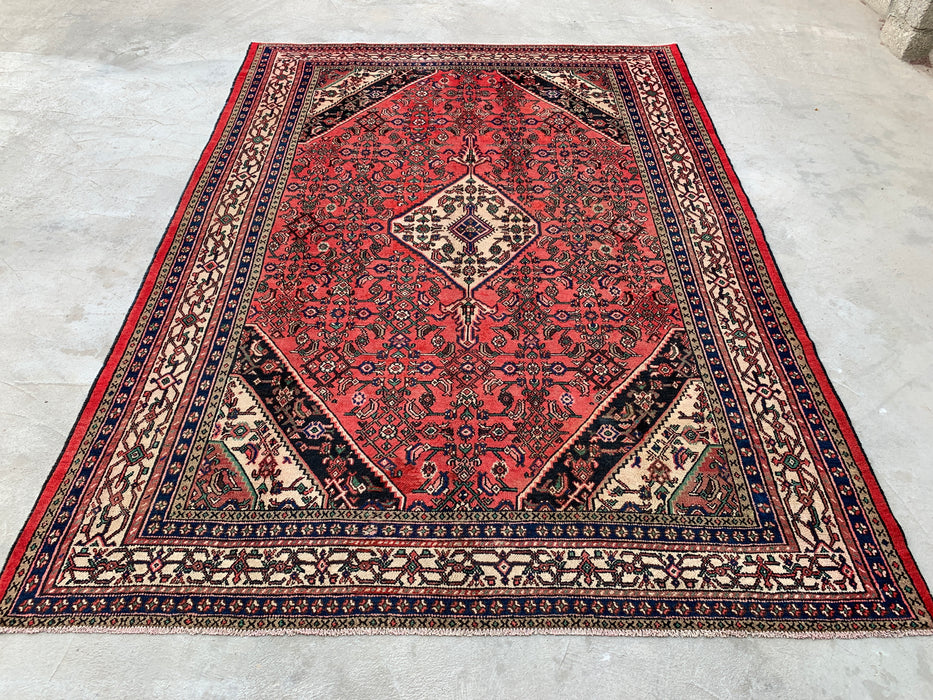 11'8 x 8'7 Hand-Knotted Persian Wool Rug - Coral Red Medallion Design - KBHM-935