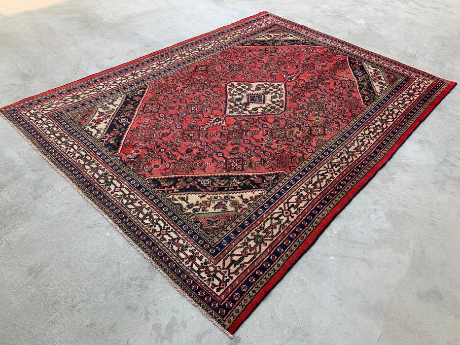 11'8 x 8'7 Hand-Knotted Persian Wool Rug - Coral Red Medallion Design - KBHM-935