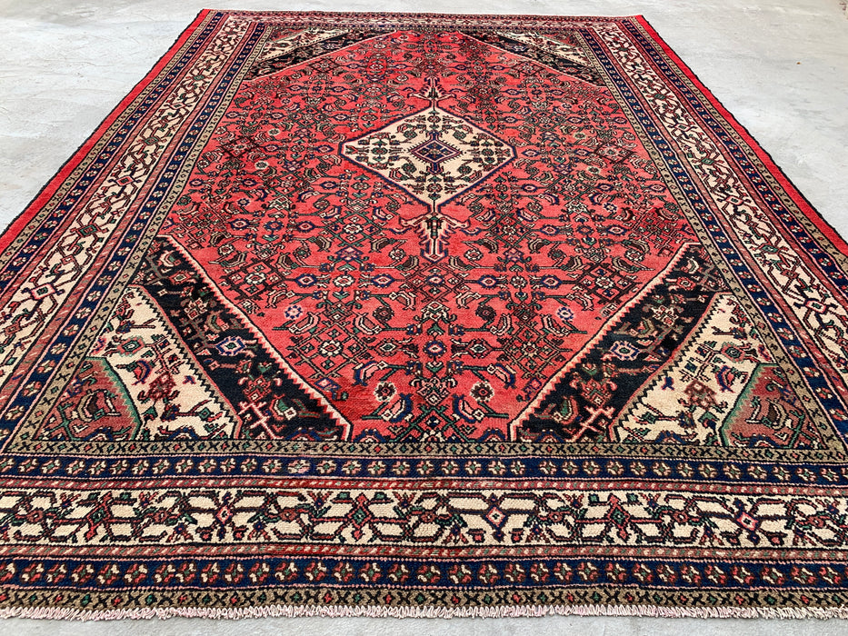 11'8 x 8'7 Hand-Knotted Persian Wool Rug - Coral Red Medallion Design - KBHM-935