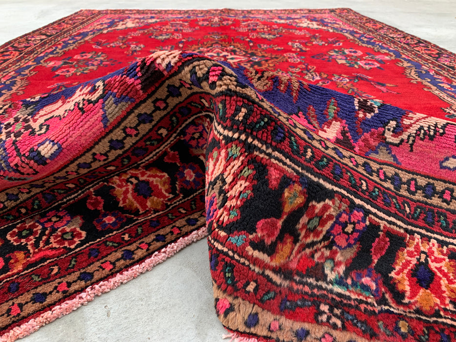Handmade Persian Wool Area Rug 7x10 - Red Floral Medallion Persian Style Rug - Exact Size 10'4" x 6'9" - KBHM-936