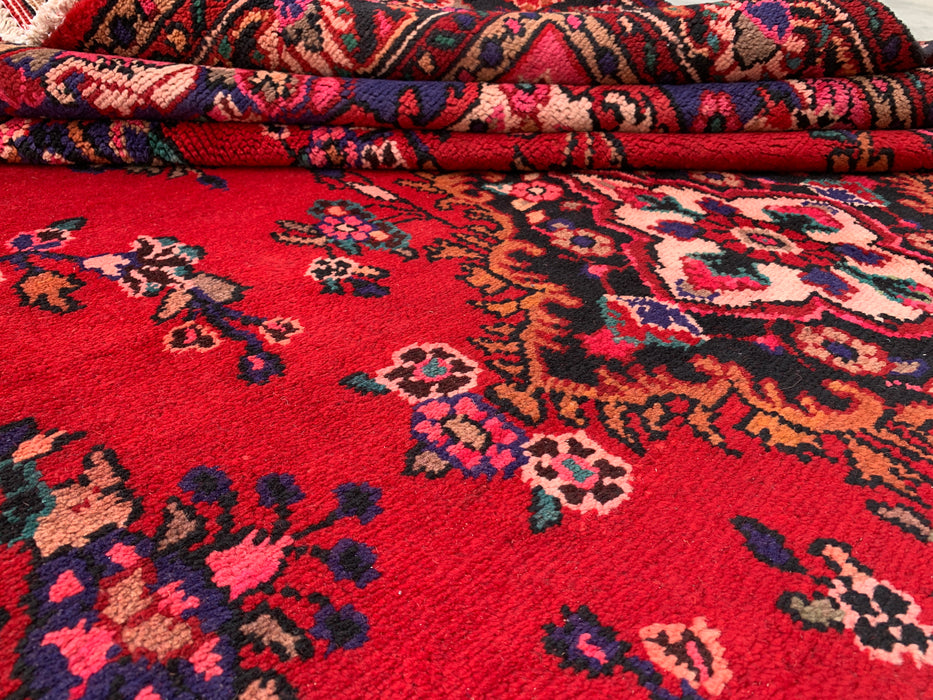 Handmade Persian Wool Area Rug 7x10 - Red Floral Medallion Persian Style Rug - Exact Size 10'4" x 6'9" - KBHM-936