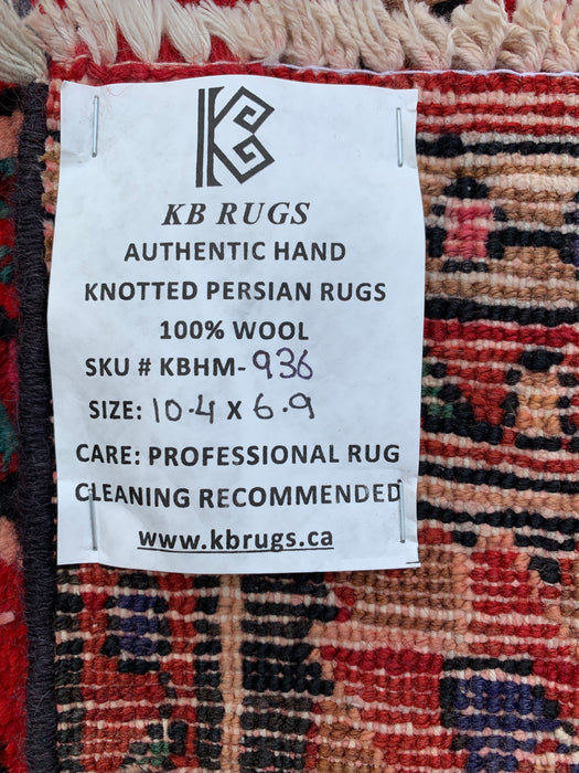 Handmade Persian Wool Area Rug 7x10 - Red Floral Medallion Persian Style Rug - Exact Size 10'4" x 6'9" - KBHM-936