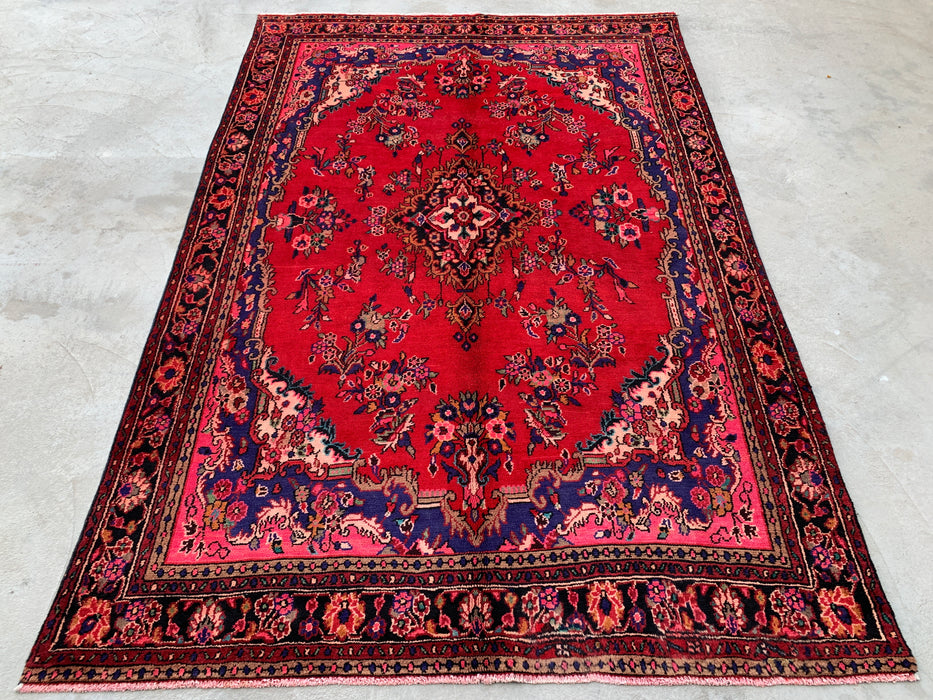 Handmade Persian Wool Area Rug 7x10 - Red Floral Medallion Persian Style Rug - Exact Size 10'4" x 6'9" - KBHM-936