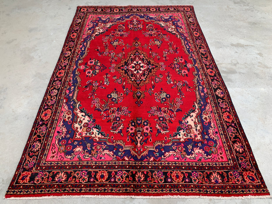Handmade Persian Wool Area Rug 7x10 - Red Floral Medallion Persian Style Rug - Exact Size 10'4" x 6'9" - KBHM-936