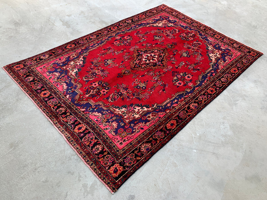 Handmade Persian Wool Area Rug 7x10 - Red Floral Medallion Persian Style Rug - Exact Size 10'4" x 6'9" - KBHM-936