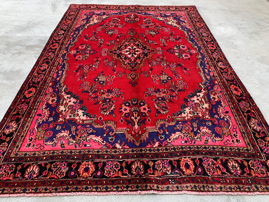 Handmade Persian Wool Area Rug 7x10 - Red Floral Medallion Persian Style Rug - Exact Size 10'4" x 6'9" - KBHM-936