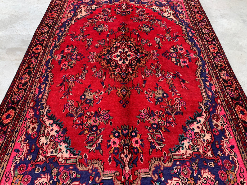 Handmade Persian Wool Area Rug 7x10 - Red Floral Medallion Persian Style Rug - Exact Size 10'4" x 6'9" - KBHM-936