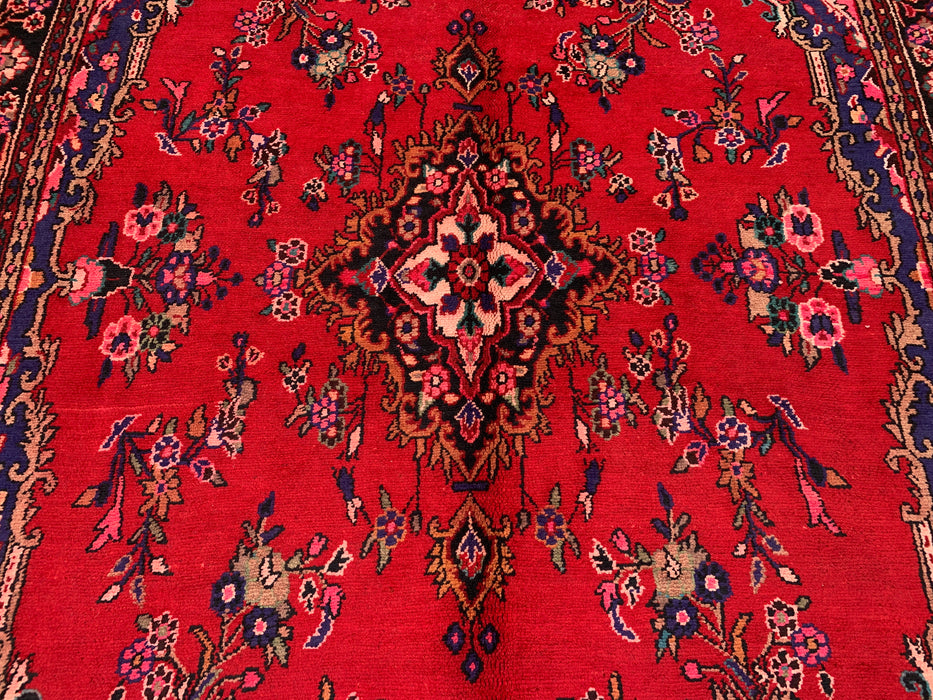 Handmade Persian Wool Area Rug 7x10 - Red Floral Medallion Persian Style Rug - Exact Size 10'4" x 6'9" - KBHM-936