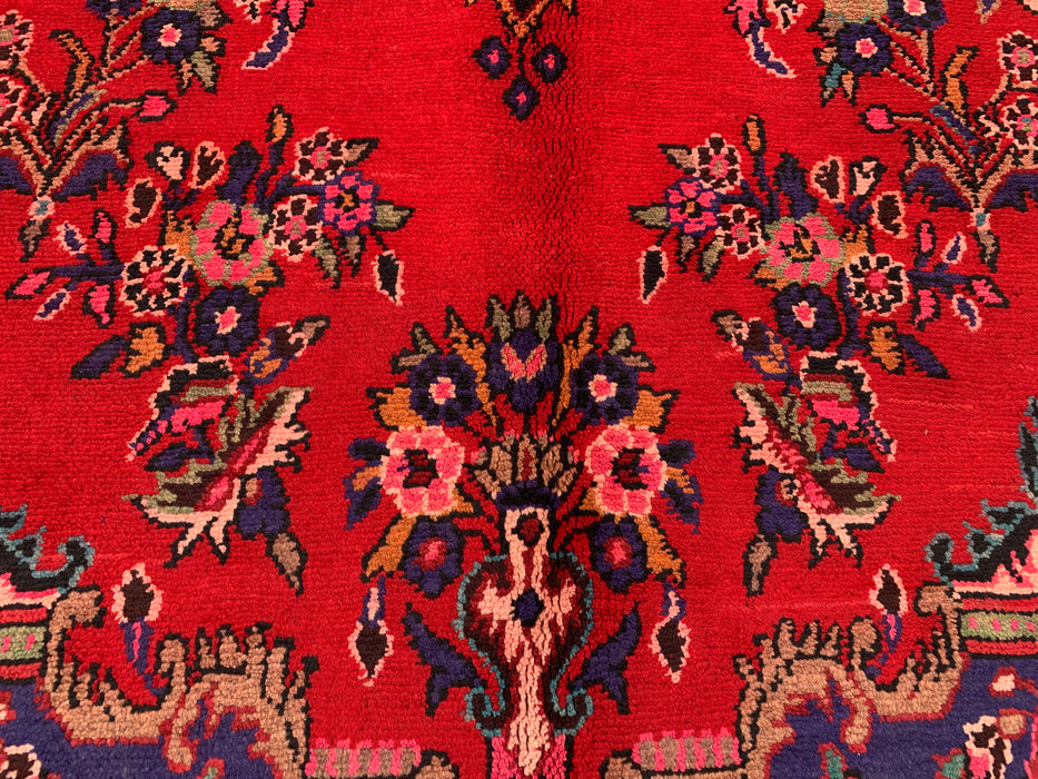 Handmade Persian Wool Area Rug 7x10 - Red Floral Medallion Persian Style Rug - Exact Size 10'4" x 6'9" - KBHM-936