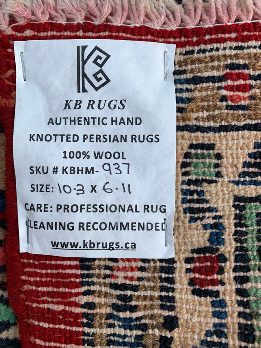 Handmade Persian Wool Area Rug 7x10 - Red Floral Medallion Persian Style Rug - Exact Size 10'3" x 6'11" - KBHM-937