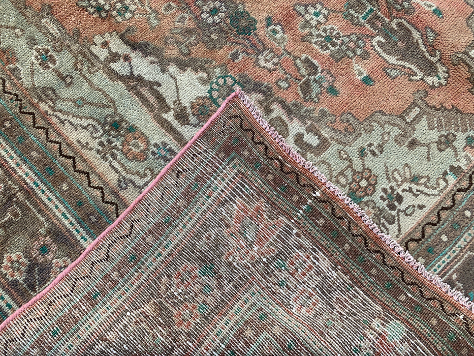 Handmade Persian Wool Area Rug 7x10 - Faded Beige & Peach Vintage Floral Medallion Persian Style Rug - Exact Size 10'3" x 6'5" - KBHM-938