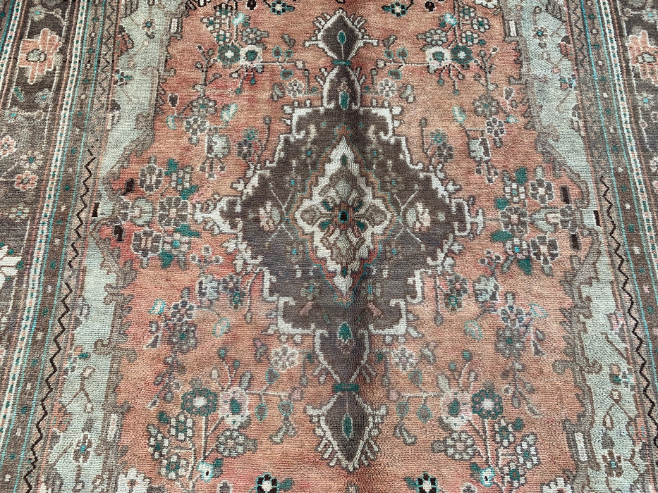 Handmade Persian Wool Area Rug 7x10 - Faded Beige & Peach Vintage Floral Medallion Persian Style Rug - Exact Size 10'3" x 6'5" - KBHM-938