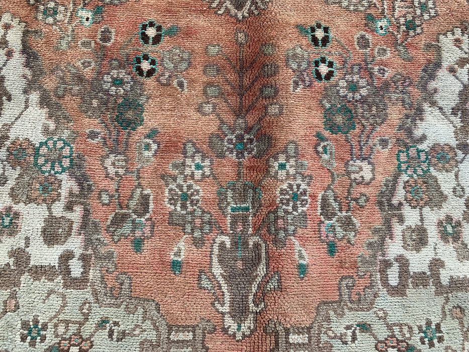 Handmade Persian Wool Area Rug 7x10 - Faded Beige & Peach Vintage Floral Medallion Persian Style Rug - Exact Size 10'3" x 6'5" - KBHM-938