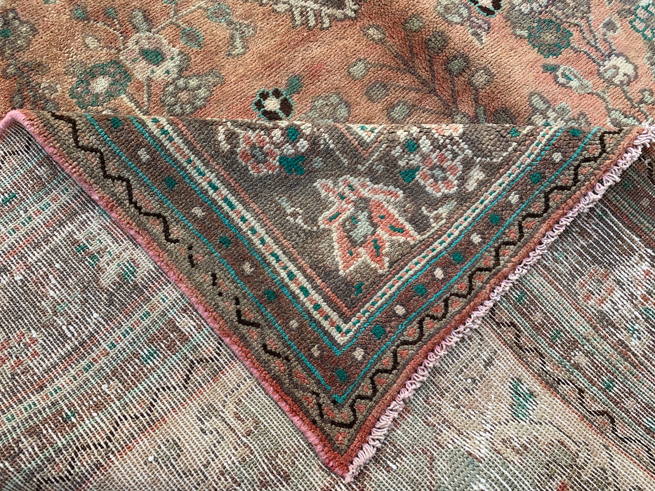 Handmade Persian Wool Area Rug 7x10 - Faded Beige & Peach Vintage Floral Medallion Persian Style Rug - Exact Size 10'3" x 6'5" - KBHM-938