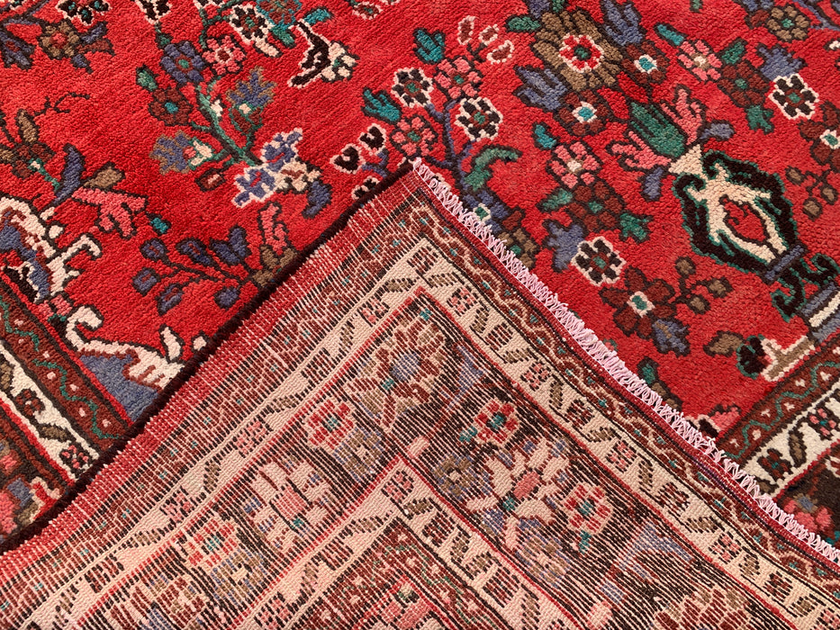 Handmade Persian Wool Area Rug 7x10 - Red Floral Medallion Persian Style Rug - Exact Size 9'8" x 6'11" - KBHM-939