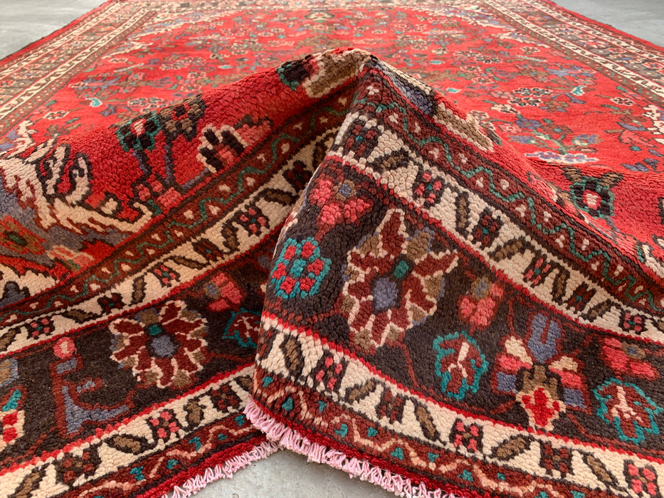 Handmade Persian Wool Area Rug 7x10 - Red Floral Medallion Persian Style Rug - Exact Size 9'8" x 6'11" - KBHM-939