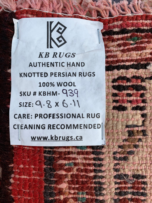 Handmade Persian Wool Area Rug 7x10 - Red Floral Medallion Persian Style Rug - Exact Size 9'8" x 6'11" - KBHM-939
