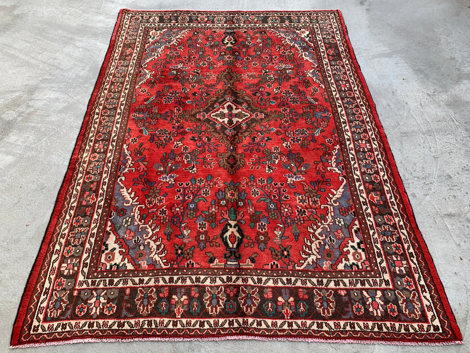 Handmade Persian Wool Area Rug 7x10 - Red Floral Medallion Persian Style Rug - Exact Size 9'8" x 6'11" - KBHM-939