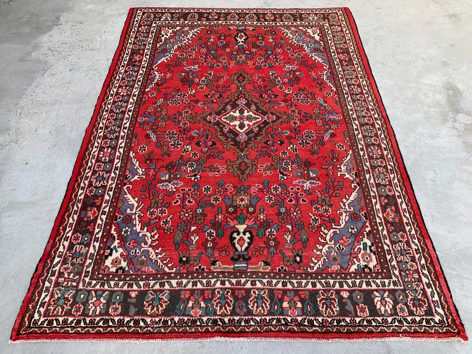 Handmade Persian Wool Area Rug 7x10 - Red Floral Medallion Persian Style Rug - Exact Size 9'8" x 6'11" - KBHM-939
