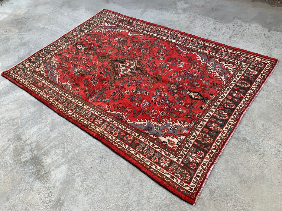 Handmade Persian Wool Area Rug 7x10 - Red Floral Medallion Persian Style Rug - Exact Size 9'8" x 6'11" - KBHM-939