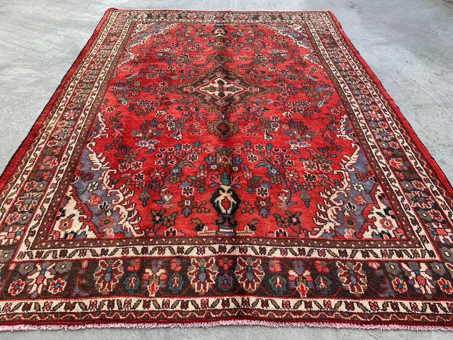 Handmade Persian Wool Area Rug 7x10 - Red Floral Medallion Persian Style Rug - Exact Size 9'8" x 6'11" - KBHM-939