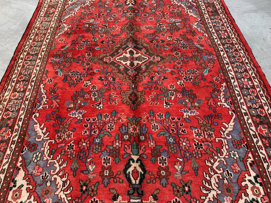 Handmade Persian Wool Area Rug 7x10 - Red Floral Medallion Persian Style Rug - Exact Size 9'8" x 6'11" - KBHM-939