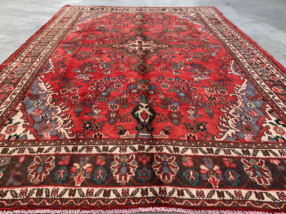 Handmade Persian Wool Area Rug 7x10 - Red Floral Medallion Persian Style Rug - Exact Size 9'8" x 6'11" - KBHM-939