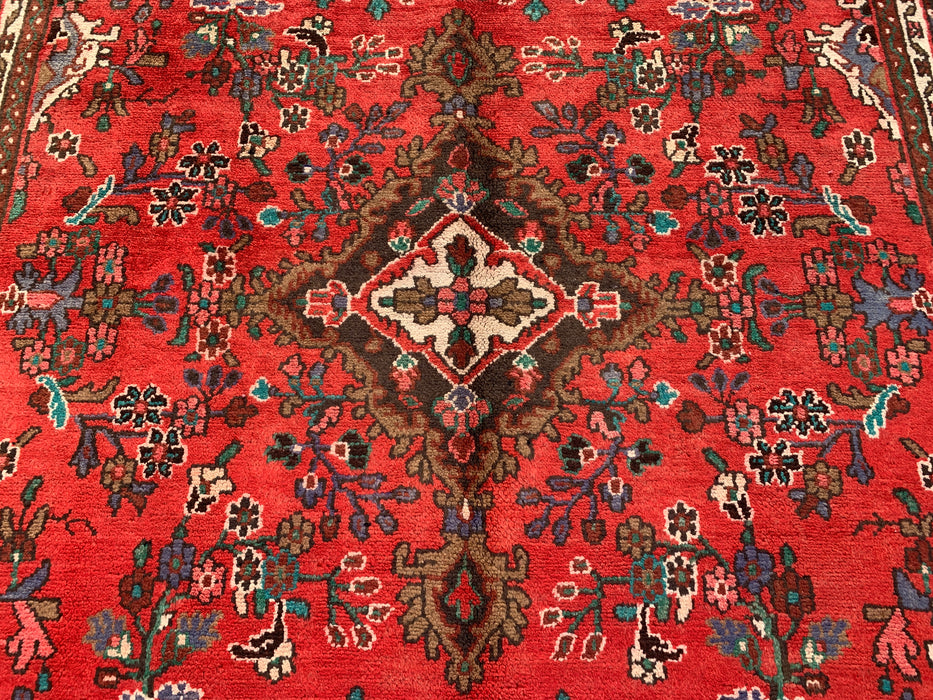 Handmade Persian Wool Area Rug 7x10 - Red Floral Medallion Persian Style Rug - Exact Size 9'8" x 6'11" - KBHM-939