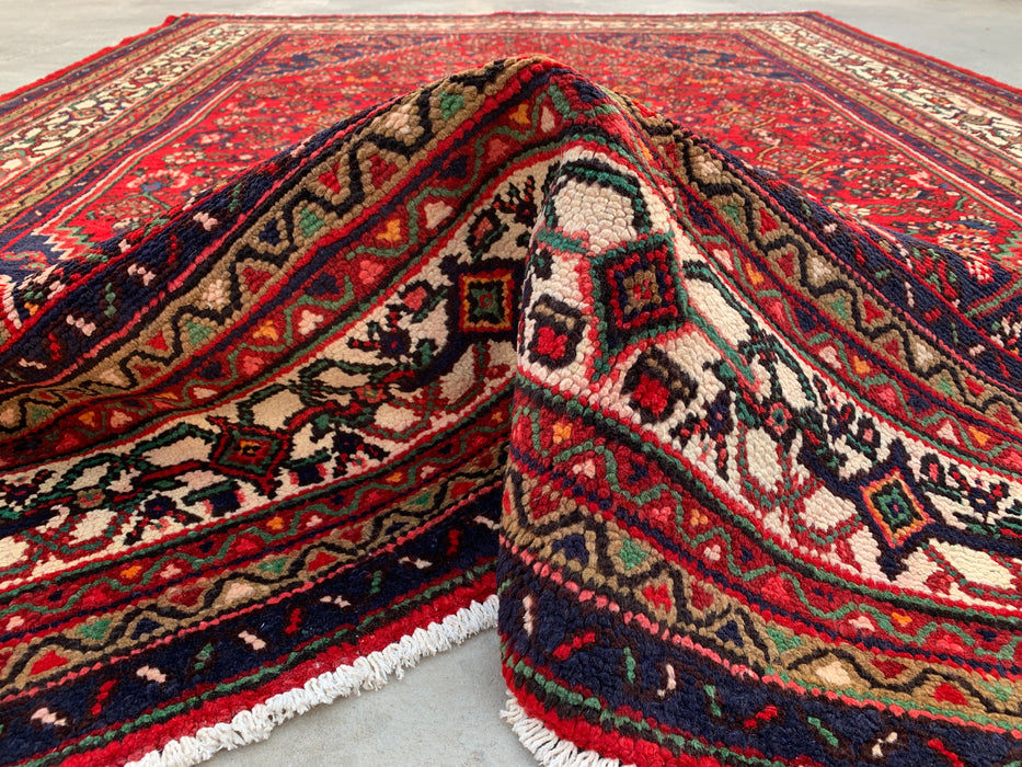 9'11 x 7'1 Hand-Knotted Persian Wool Rug - Red Geometric Floral Medallion Design - KBHM-940
