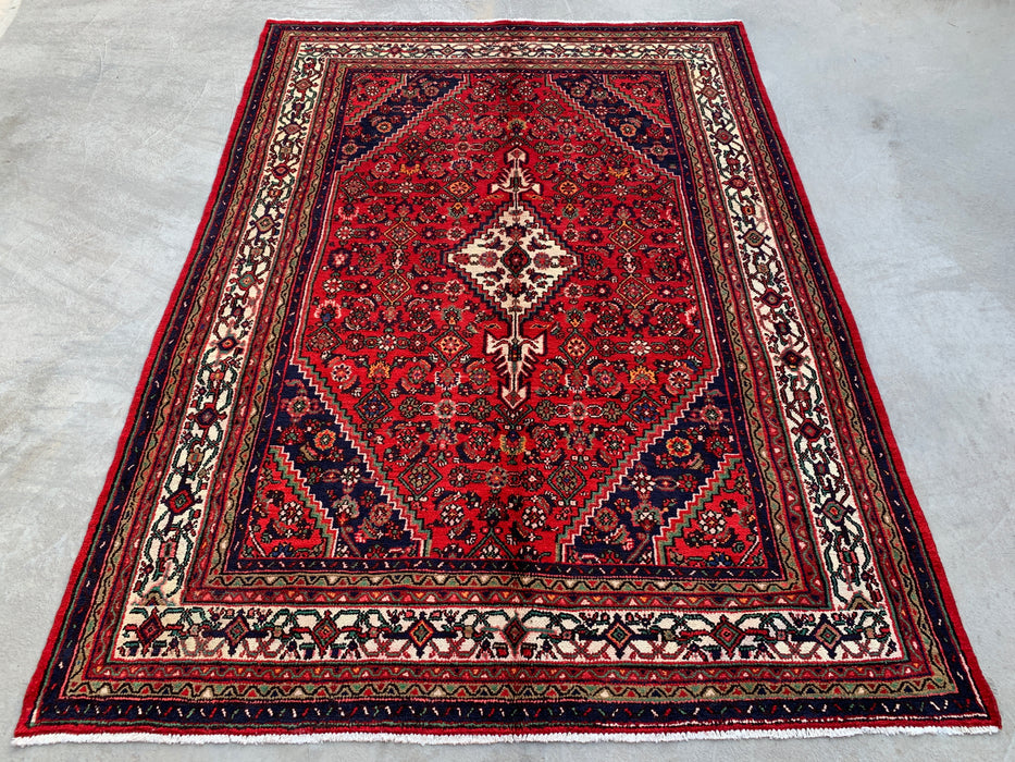 9'11 x 7'1 Hand-Knotted Persian Wool Rug - Red Geometric Floral Medallion Design - KBHM-940