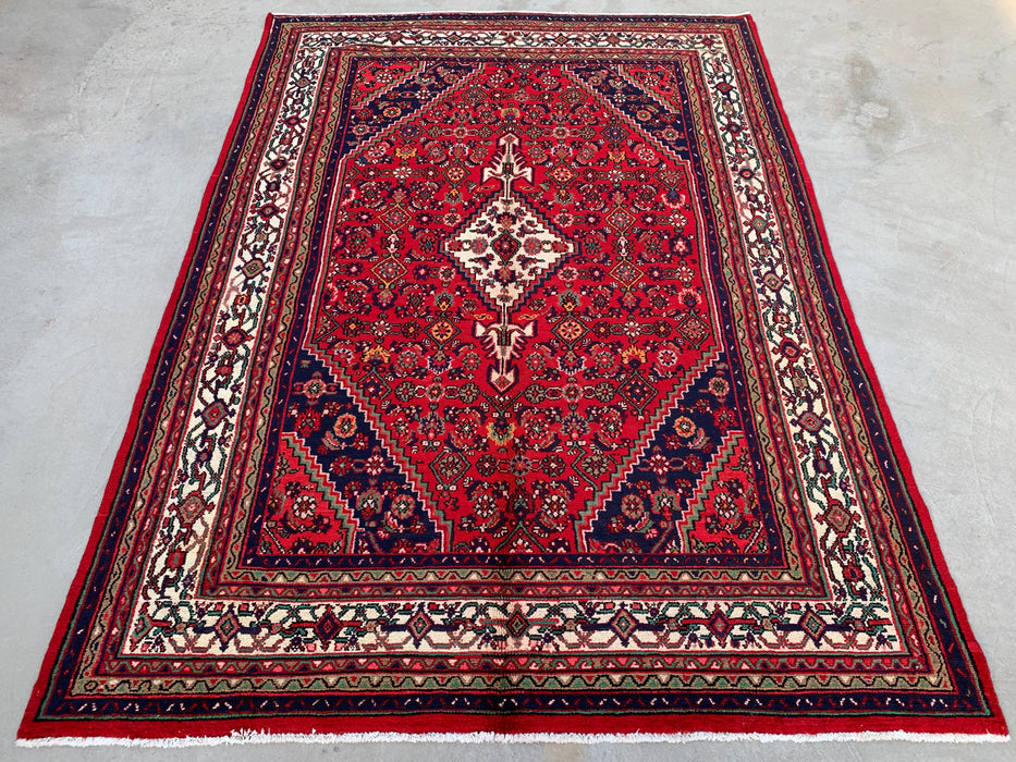 9'11 x 7'1 Hand-Knotted Persian Wool Rug - Red Geometric Floral Medallion Design - KBHM-940