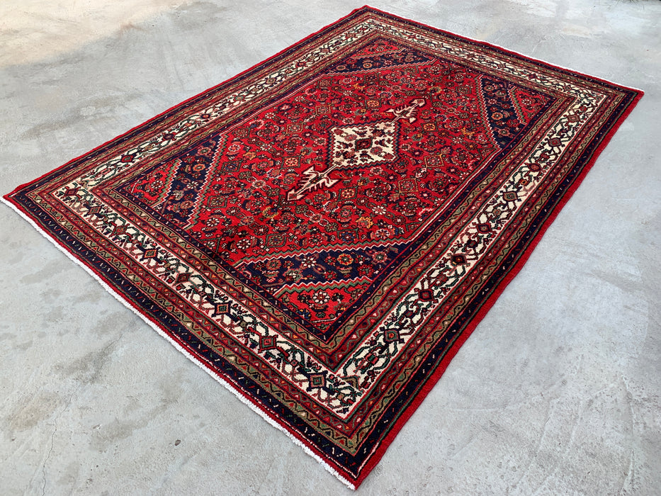 9'11 x 7'1 Hand-Knotted Persian Wool Rug - Red Geometric Floral Medallion Design - KBHM-940