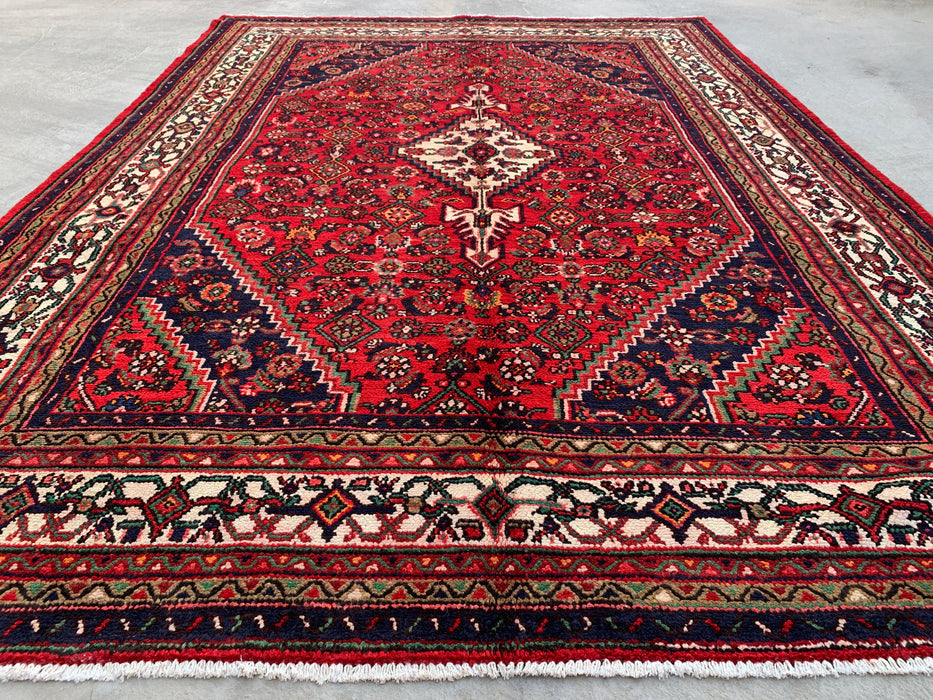 9'11 x 7'1 Hand-Knotted Persian Wool Rug - Red Geometric Floral Medallion Design - KBHM-940