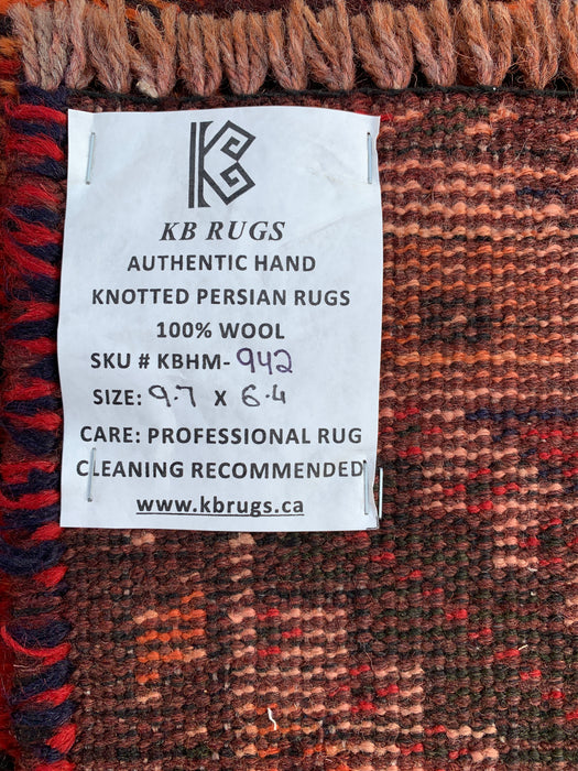 9'7 x 6'4 Hand-Knotted Persian Wool Rug - Rust Geometric Tribal Medallion Design - KBHM-942