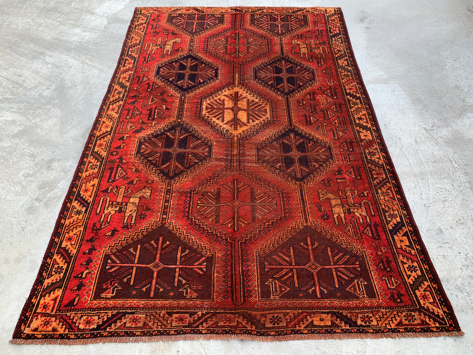 9'7 x 6'4 Hand-Knotted Persian Wool Rug - Rust Geometric Tribal Medallion Design - KBHM-942