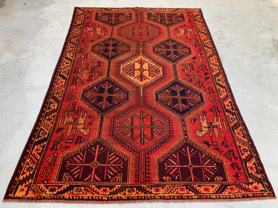 9'7 x 6'4 Hand-Knotted Persian Wool Rug - Rust Geometric Tribal Medallion Design - KBHM-942