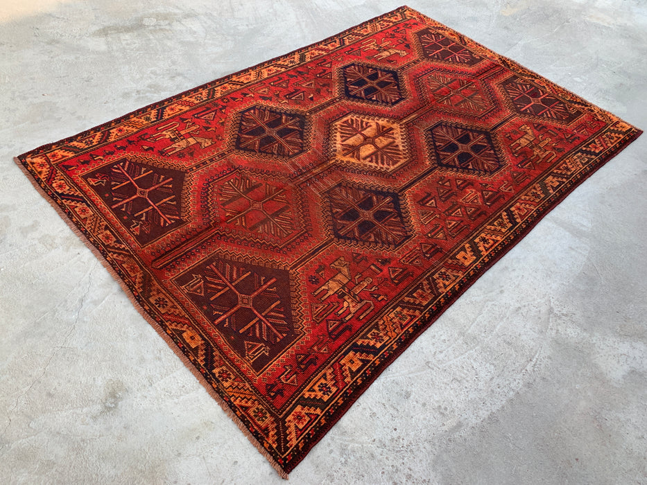 9'7 x 6'4 Hand-Knotted Persian Wool Rug - Rust Geometric Tribal Medallion Design - KBHM-942