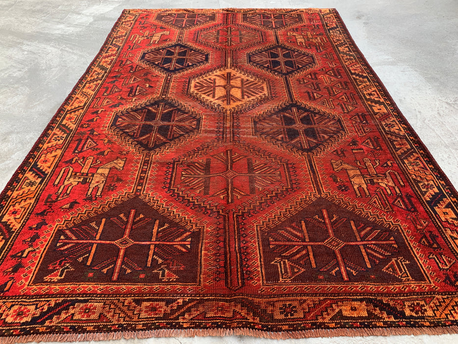 9'7 x 6'4 Hand-Knotted Persian Wool Rug - Rust Geometric Tribal Medallion Design - KBHM-942