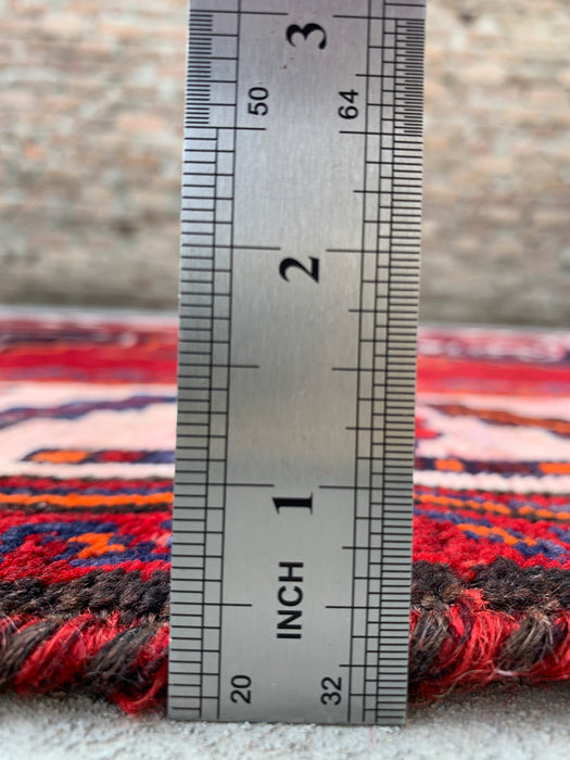 9'6 x 4'10 Hand-Knotted Persian Wool Rug - Red Geometric Tribal Design - KBHM-943