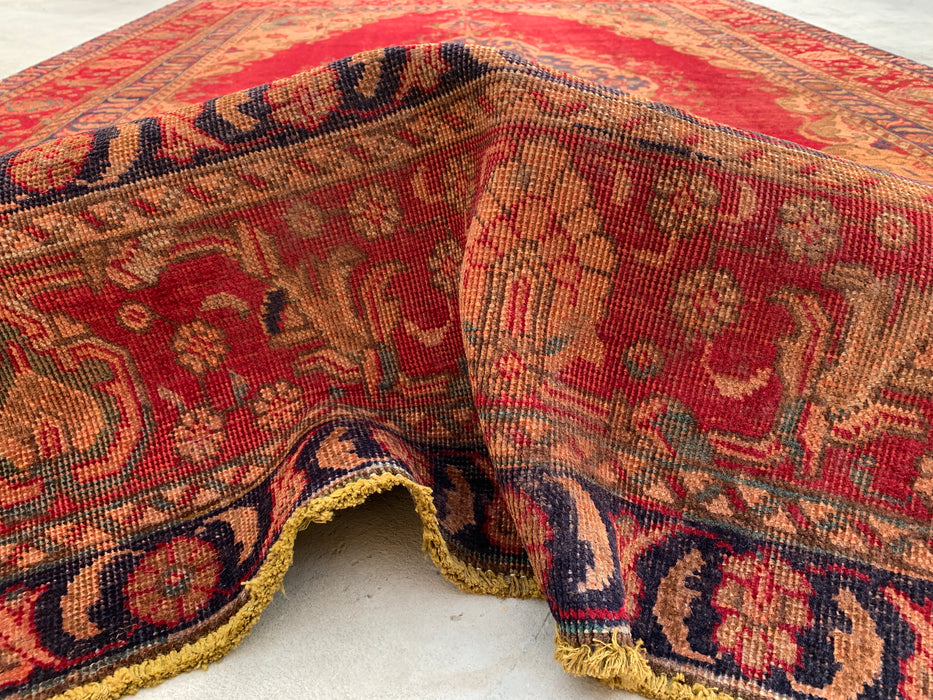 10'8 x 7'1 Hand-Knotted Persian Wool Rug - Faded Red Vintage Medallion Design - KBHM-944