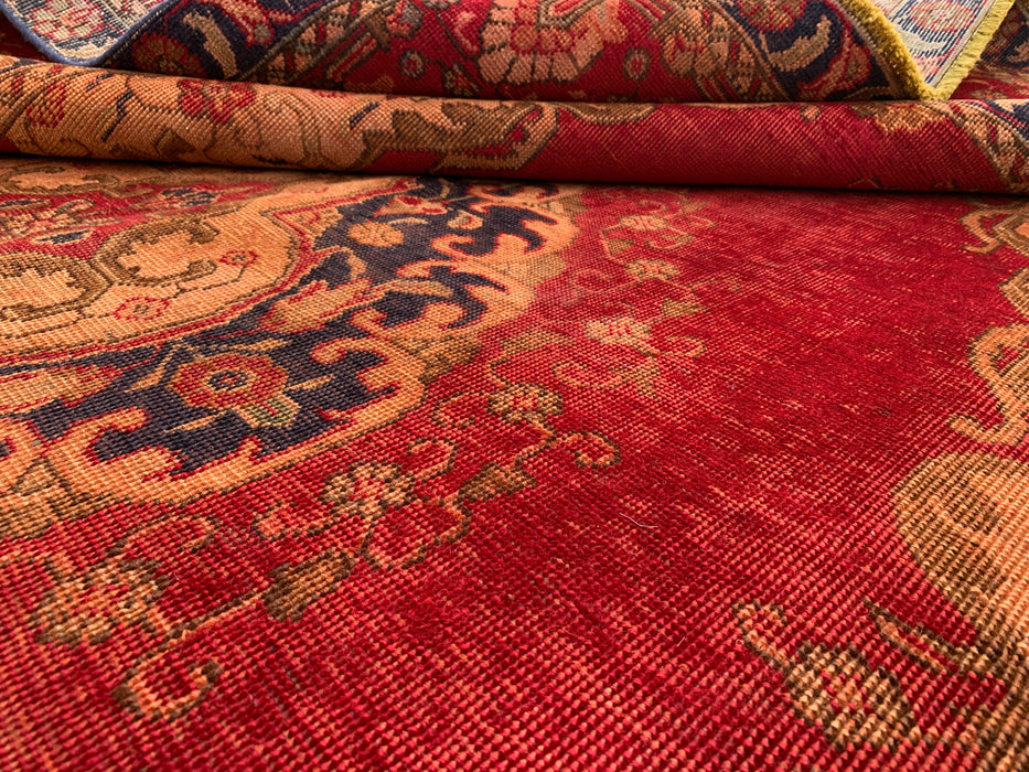 10'8 x 7'1 Hand-Knotted Persian Wool Rug - Faded Red Vintage Medallion Design - KBHM-944