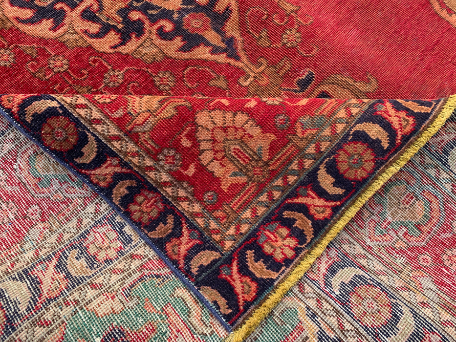 10'8 x 7'1 Hand-Knotted Persian Wool Rug - Faded Red Vintage Medallion Design - KBHM-944