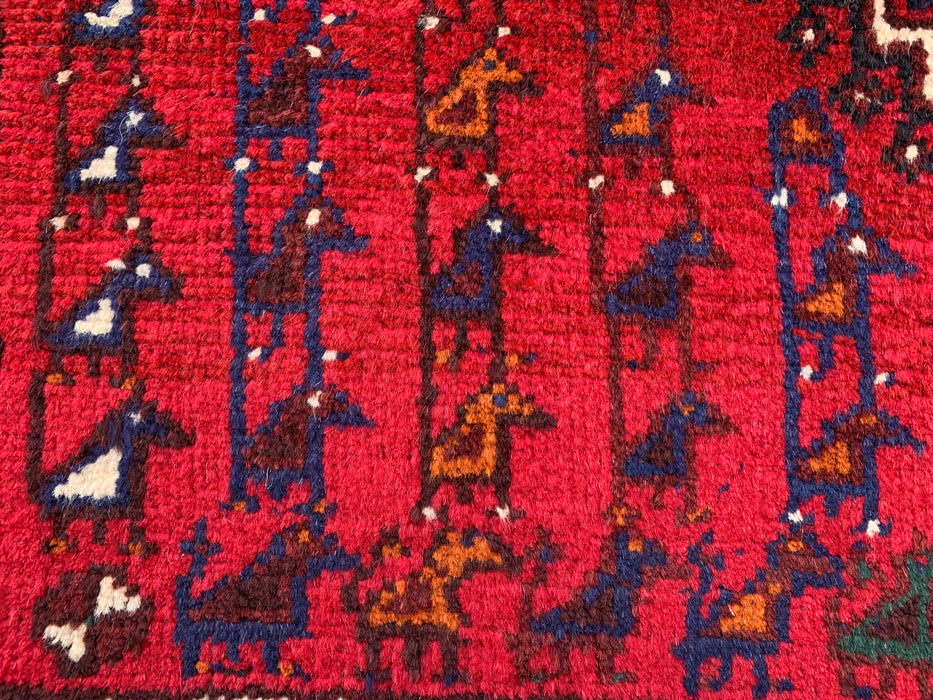 9'1 x 3'7 Hand-Knotted Persian Wool Runner - Red Tribal Diamond Medallion Design - KBHM-945