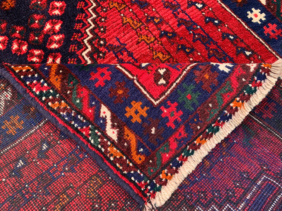 9'1 x 3'7 Hand-Knotted Persian Wool Runner - Red Tribal Diamond Medallion Design - KBHM-945