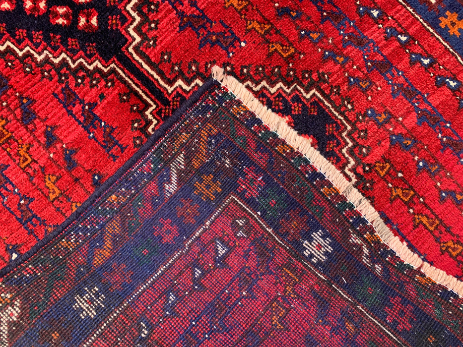 9'1 x 3'7 Hand-Knotted Persian Wool Runner - Red Tribal Diamond Medallion Design - KBHM-945