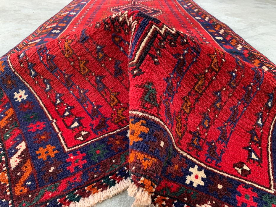 9'1 x 3'7 Hand-Knotted Persian Wool Runner - Red Tribal Diamond Medallion Design - KBHM-945
