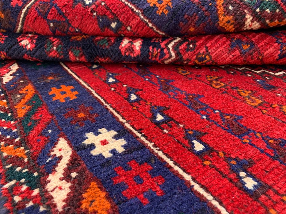 9'1 x 3'7 Hand-Knotted Persian Wool Runner - Red Tribal Diamond Medallion Design - KBHM-945