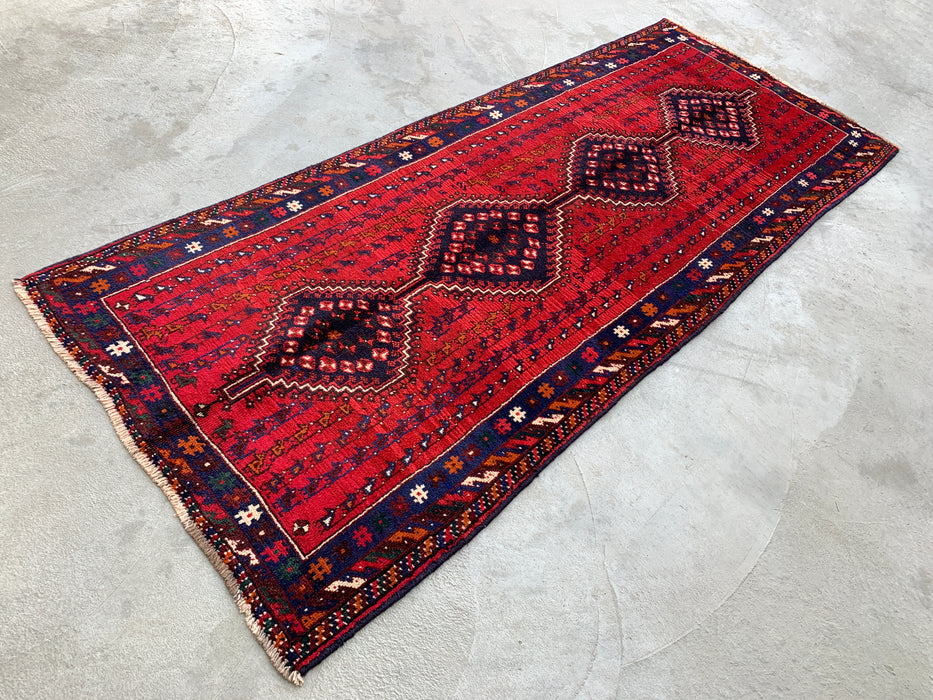 9'1 x 3'7 Hand-Knotted Persian Wool Runner - Red Tribal Diamond Medallion Design - KBHM-945