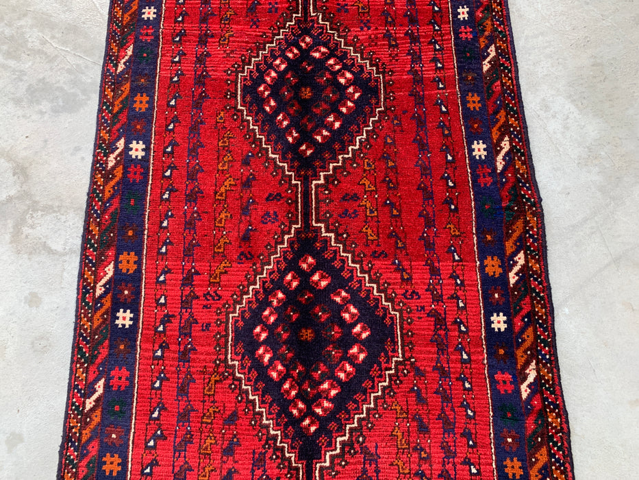 9'1 x 3'7 Hand-Knotted Persian Wool Runner - Red Tribal Diamond Medallion Design - KBHM-945